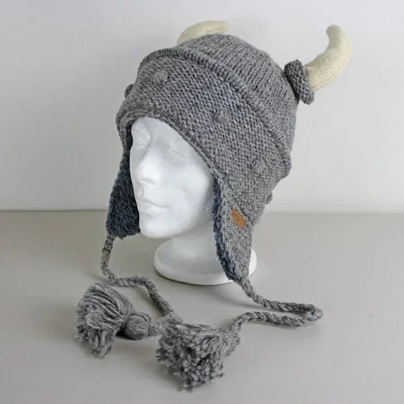 DeLux Knitwits Grey Viking Pilot Knit Hat - Picture 2 of 12
